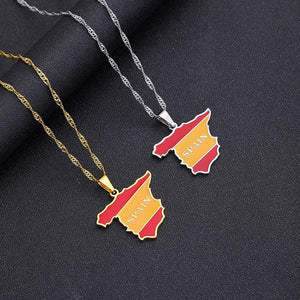 Spain Flag Map Necklace