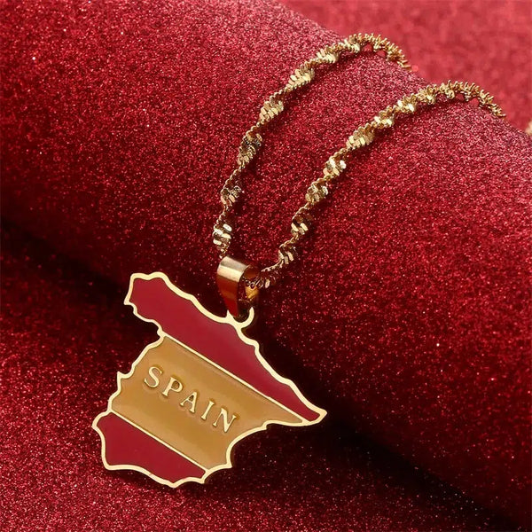 Spain Flag Map Necklace