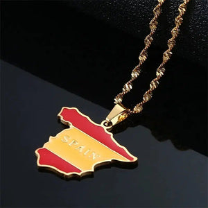 Spain Flag Map Necklace