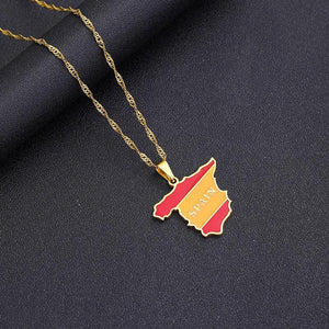 Spain Flag Map Necklace