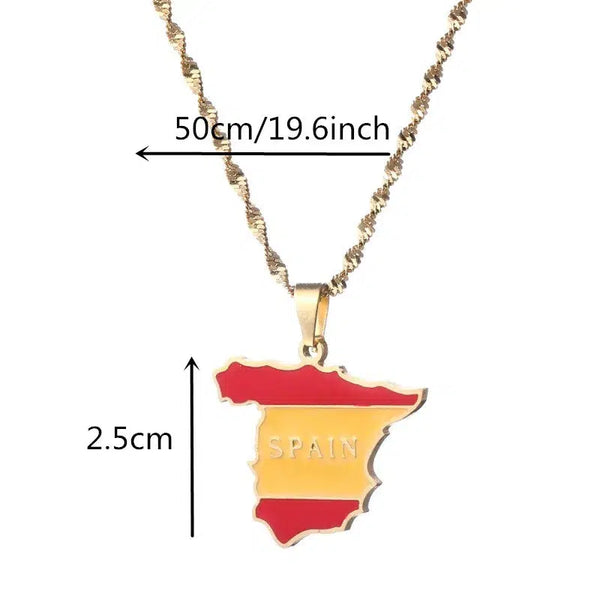 Spain Flag Map Necklace