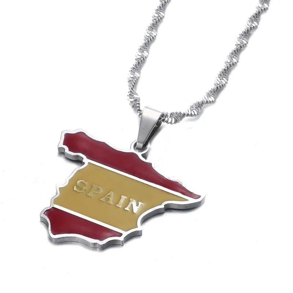 Spain Flag Map Necklace