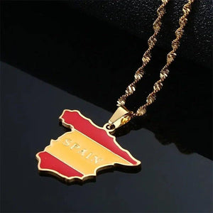 Spain Flag Map Necklace