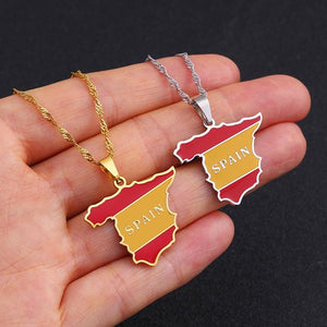 Spain Flag Map Necklace