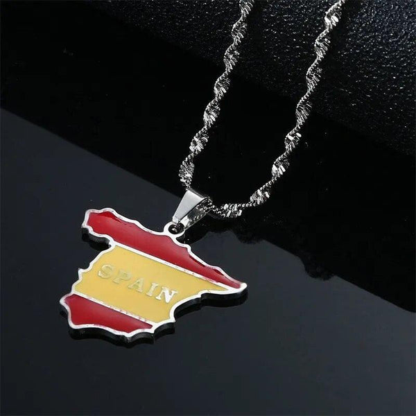 Spain Flag Map Necklace