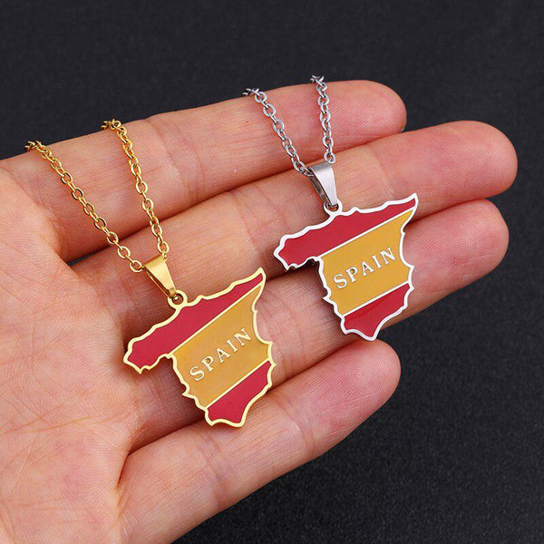 Spain Flag Map Necklace