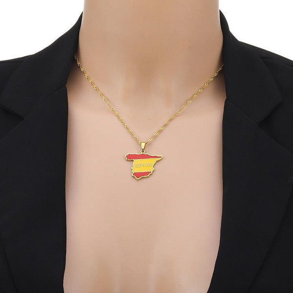 Spain Flag Map Necklace