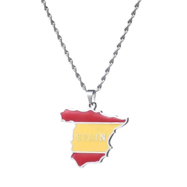 Spain Flag Map Necklace