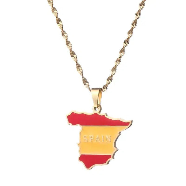 Spain Flag Map Necklace