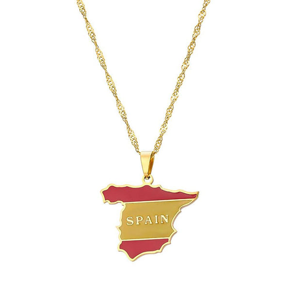 Spain Flag Map Necklace