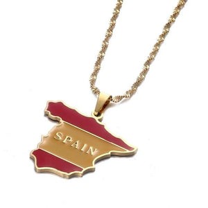 Spain Flag Map Necklace