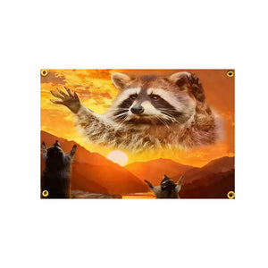 Sunset Raccoon Flag - 90x150cm(3x5ft) - 60x90cm(2x3ft) - Funny Raccoon Flag