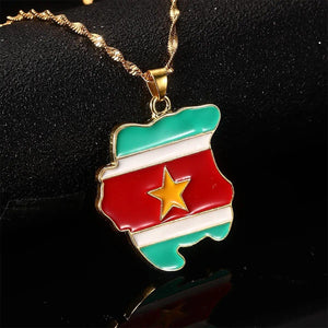 Suriname Flag Map Necklace