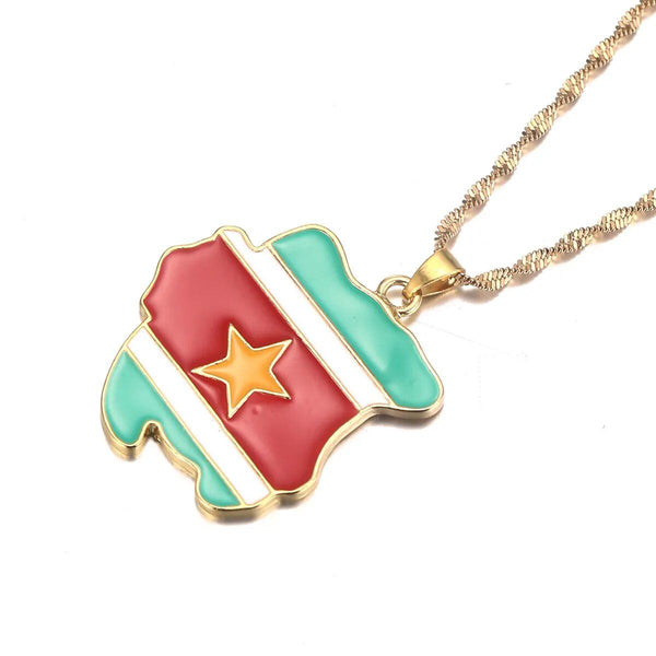 Suriname Flag Map Necklace