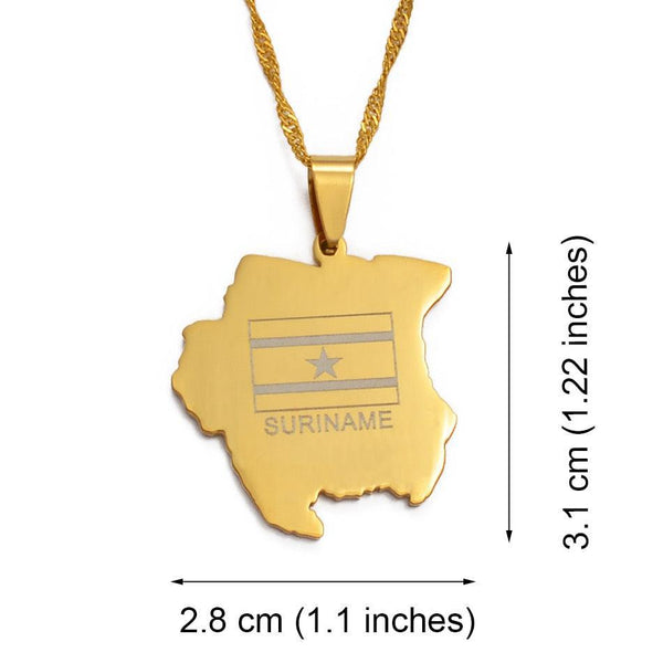 Suriname Flag Map Necklace