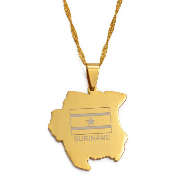 Suriname Flag Map Necklace