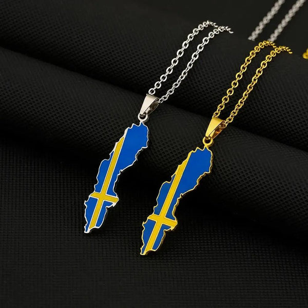 Sweden Flag Map Necklace