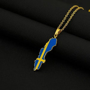 Sweden Flag Map Necklace