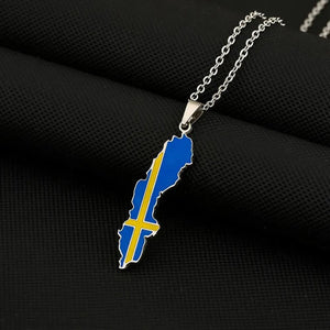 Sweden Flag Map Necklace