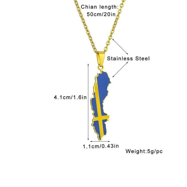 Sweden Flag Map Necklace