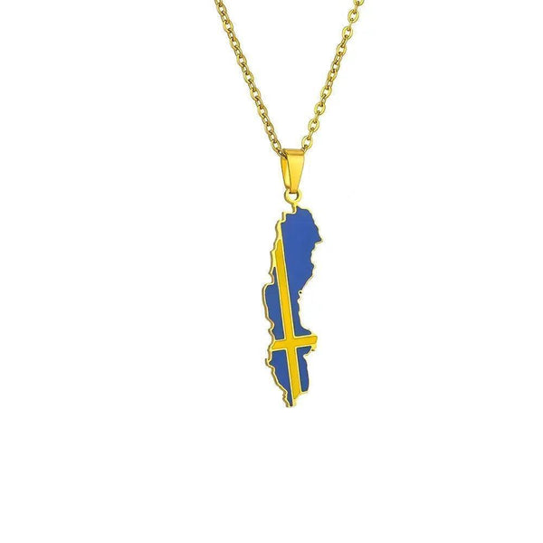 Sweden Flag Map Necklace