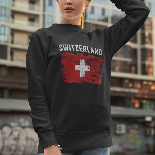 Switzerland Flag Distressed - Swiss Flag Sweatshirt