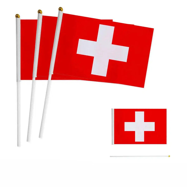 Switzerland Flag on Stick - Small Handheld Flag (50/100Pcs)