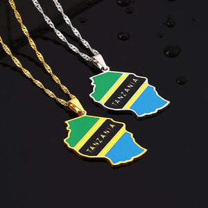 Tanzania Flag Map Necklace