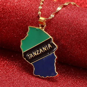 Tanzania Flag Map Necklace