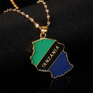 Tanzania Flag Map Necklace