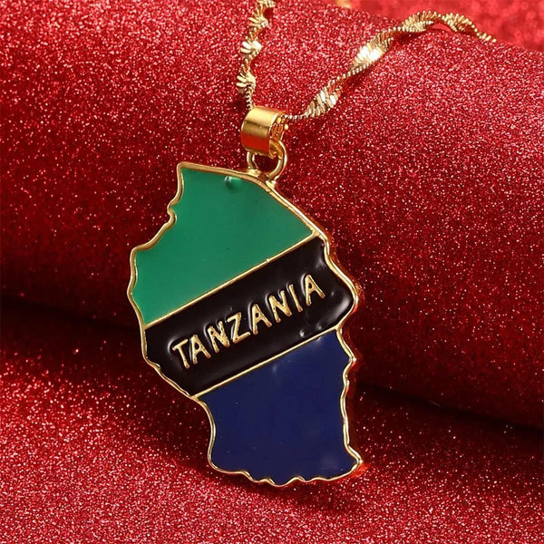 Tanzania Flag Map Necklace