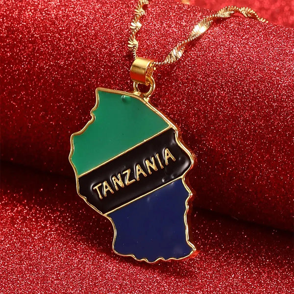 Tanzania Flag Map Necklace