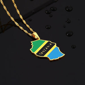 Tanzania Flag Map Necklace