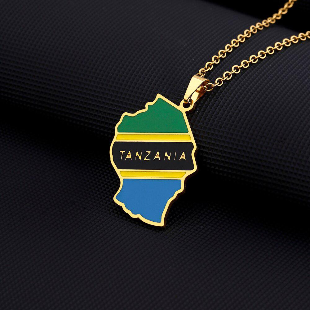 Tanzania Flag Map Necklace