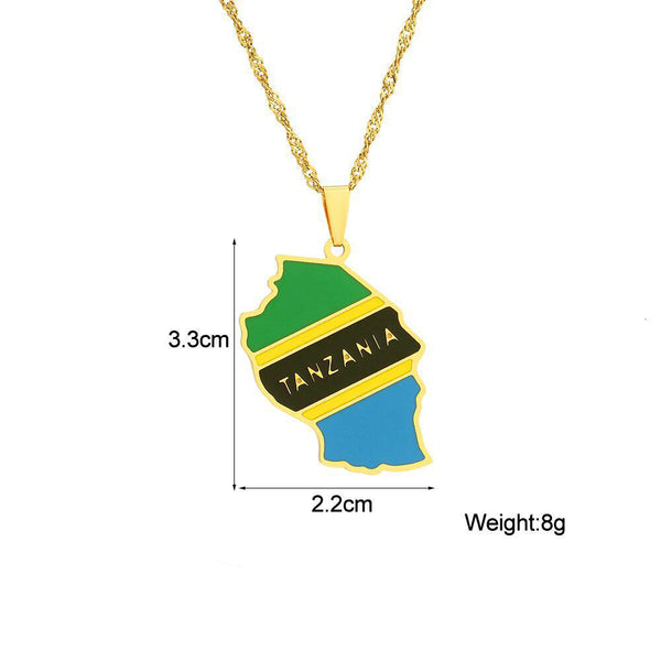 Tanzania Flag Map Necklace