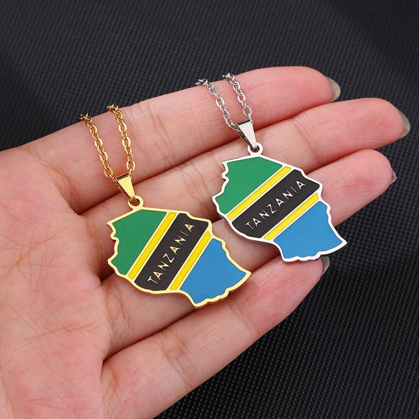 Tanzania Flag Map Necklace