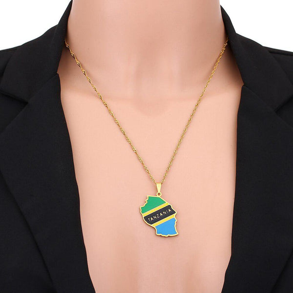 Tanzania Flag Map Necklace