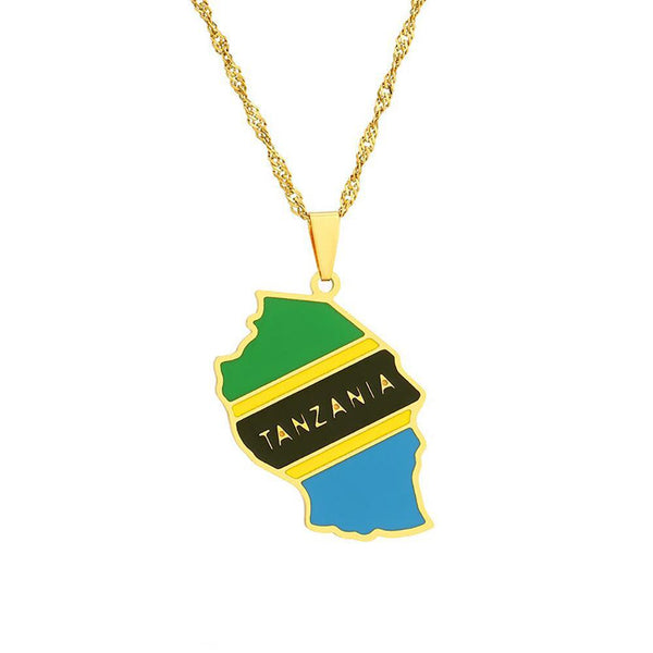 Tanzania Flag Map Necklace