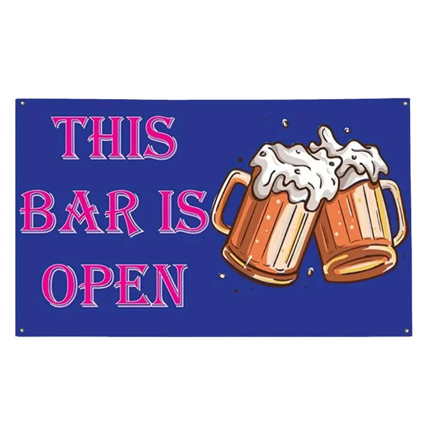 This Bar Is Open Beer Flag - 90x150cm(3x5ft) - 60x90cm(2x3ft)
