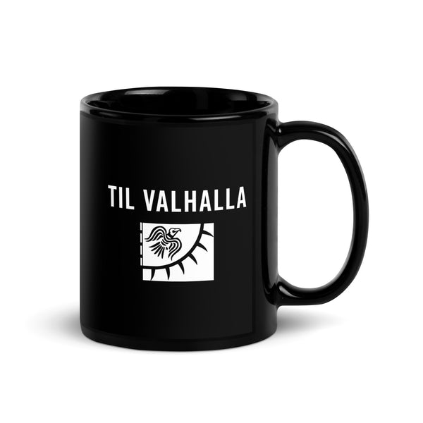 Til Valhalla Raven Banner Flag Mug