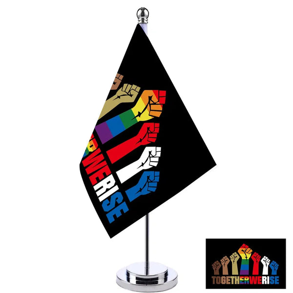 Together We Rise Pride Desk Flag - Small LGBTQIA2S+ Table Flag