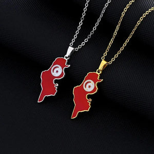 Tunisia Flag Map Necklace