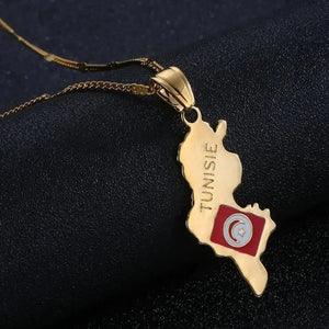 Tunisia Flag Map Necklace