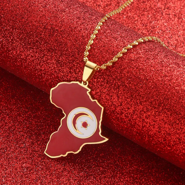 Tunisia Flag Map Necklace