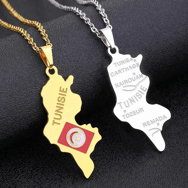 Tunisia Flag Map Necklace