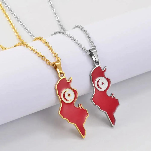Tunisia Flag Map Necklace