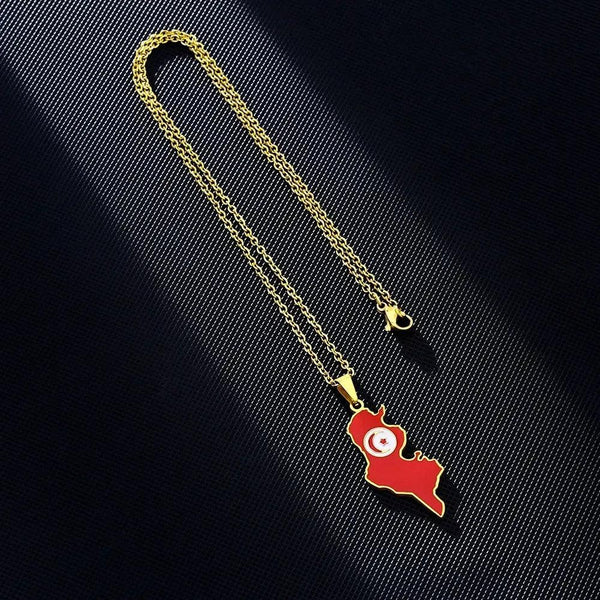 Tunisia Flag Map Necklace