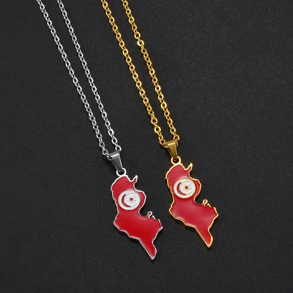 Tunisia Flag Map Necklace