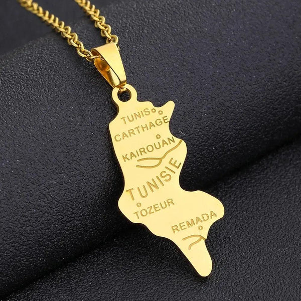 Tunisia Flag Map Necklace