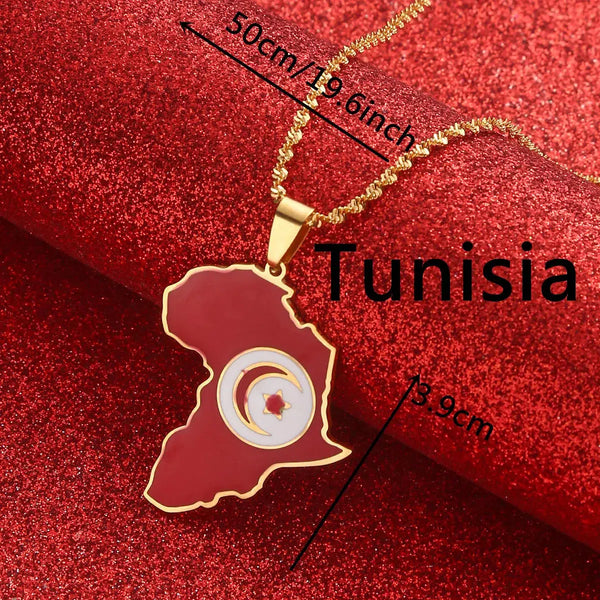 Tunisia Flag Map Necklace